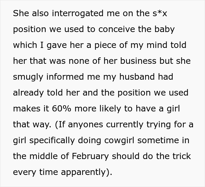 Text excerpt discussing MIL convinced pregnant DIL manipulated baby gender, causing conflict and husband filing for divorce.