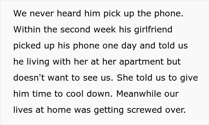 Text excerpt discussing parents&rsquo; concerns over years of neglect leading to their son blowing up at them.