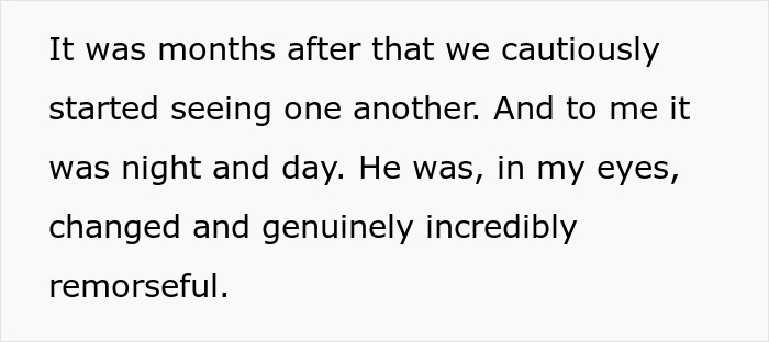 Text excerpt describing cautious meetings and a partner appearing changed and remorseful after a worried girlfriend's call prompts police intervention.