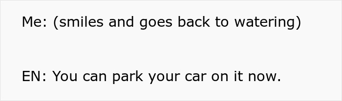 Text conversation showing a person smiling and telling a neighbor they can park their car on a public spot now. Text conversation showing a person smiling and telling a neighbor they can park their car on a public spot now.
