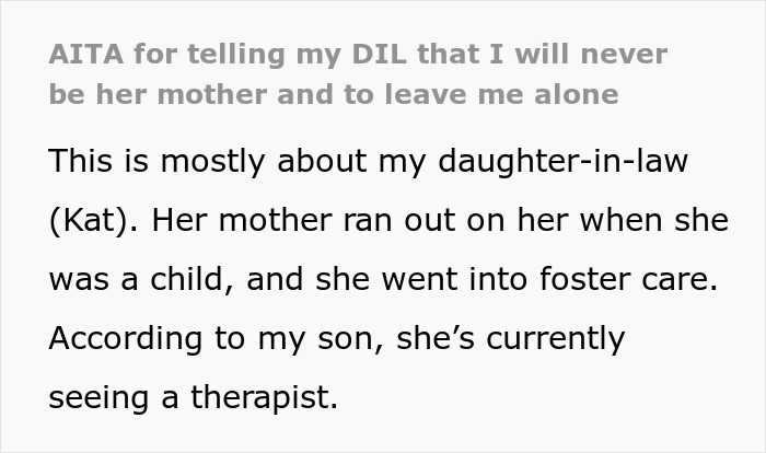 Text excerpt about daughter-in-law seeking relationship with mother-in-law, exploring family sticks together conflict.