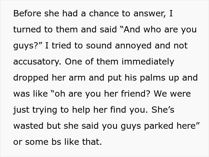 Text message conversation showing a confrontation involving two men trying to kidnap a drunk girl. Text message conversation showing a confrontation involving two men trying to kidnap a drunk girl.