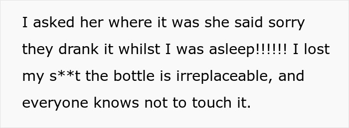 Alt text: Woman upset after sister&rsquo;s friends drank her irreplaceable champagne without permission while she was asleep