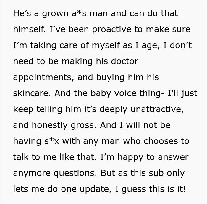 Text excerpt from a wife expressing frustration and feeling grossed out by her husband's behavior in their relationship. Text excerpt from a wife expressing frustration and feeling grossed out by her husband's behavior in their relationship.