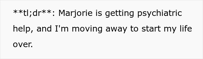Text message stating Marjorie is getting psychiatric help while the best friend of late man sparks drama.