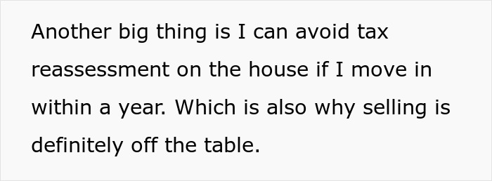 Text excerpt about avoiding tax reassessment on inherited house and not selling it after inheritance.