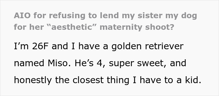 Text conversation about refusing to lend sister's dog for an aesthetic maternity shoot due to emotional attachment. Text conversation about refusing to lend sister's dog for an aesthetic maternity shoot due to emotional attachment.