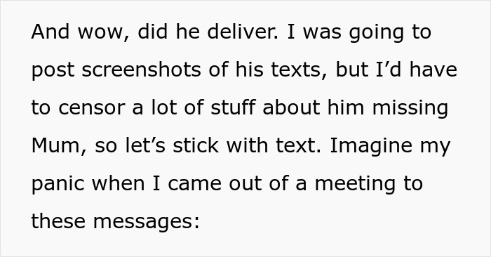 Text excerpt showing a man&rsquo;s reaction to unexpected wedding drama involving a bride's dad and a divorce situation.