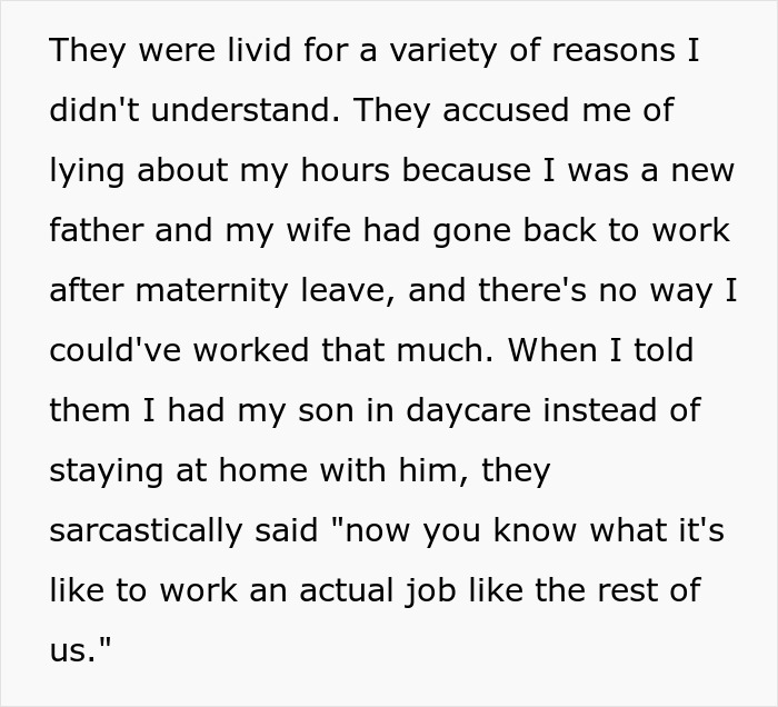 Text excerpt describing an employee accused by a non-profit of fudging hours and facing a harsh reality check.