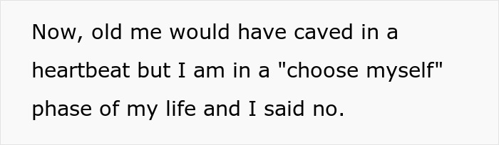 Text displayed on a white background about choosing oneself and refusing to cave in, reflecting a pediatrician setting boundaries.