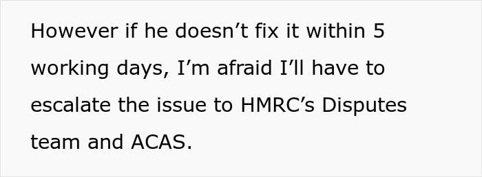 Text excerpt from a letter discussing maternity leave eligibility and escalation to HMRC&rsquo;s Disputes team and ACAS.