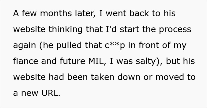 Text excerpt about a guy blocking garage and swearing at woman&rsquo;s family, mentioning website taken down.