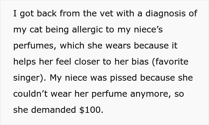 Text describing a man needing his niece to watch his 11-year-old son and her asking for a 100 dollar fee.