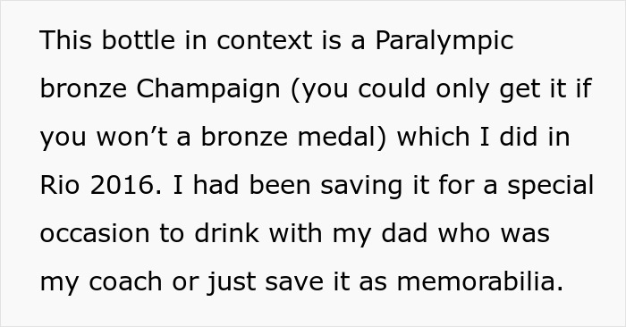 Woman learns sister&rsquo;s friends drank her irreplaceable champagne saved for special occasion with dad.