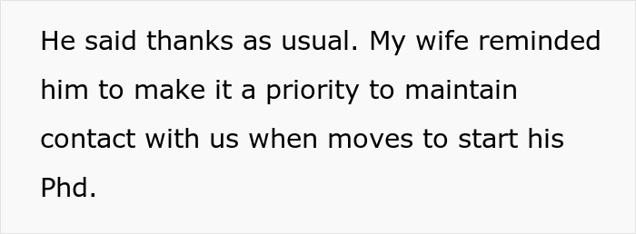 Text excerpt from a message about parents reflecting on their son blowing up over years of neglect and family contact.