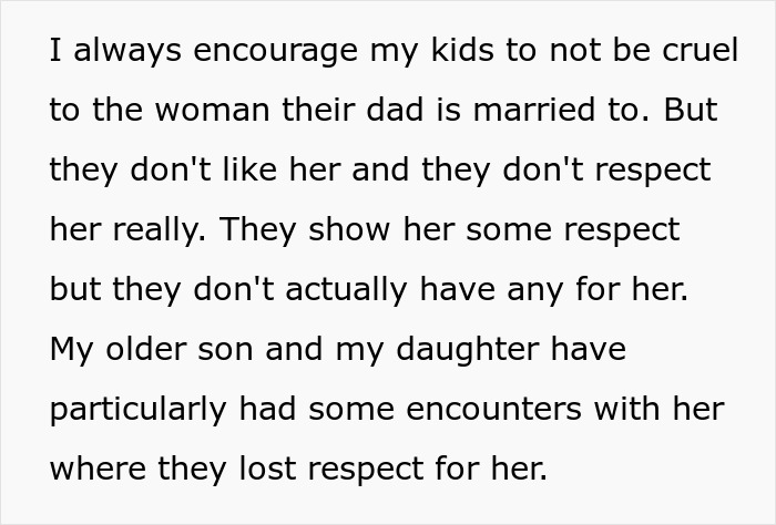 Alt text: Text describing kids&rsquo; lack of respect for stepmom, highlighting stepmom making kids&rsquo; lives difficult on Mother&rsquo;s Day.