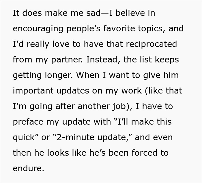 Text excerpt about a woman feeling lonely as her fianc&eacute; starts banning conversation topics, limiting communication.