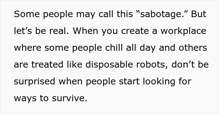 Text about employee sabotage at work after seeing colleagues receive special treatment in the workplace environment. Text about employee sabotage at work after seeing colleagues receive special treatment in the workplace environment.