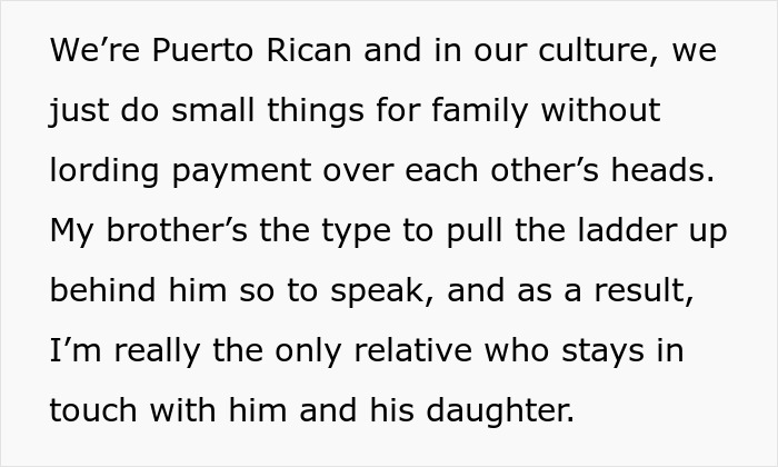 Text about family dynamics in Puerto Rican culture, touching on niece watching 11-year-old son during emergency.