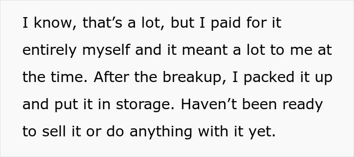 Text excerpt about keeping a wedding dress after a breakup, relating to wedding dress sisters drama.