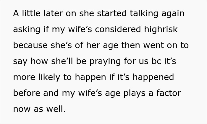 Text excerpt discussing high-risk pregnancy concerns and prayers related to wife's age during a family conflict over pregnancy.