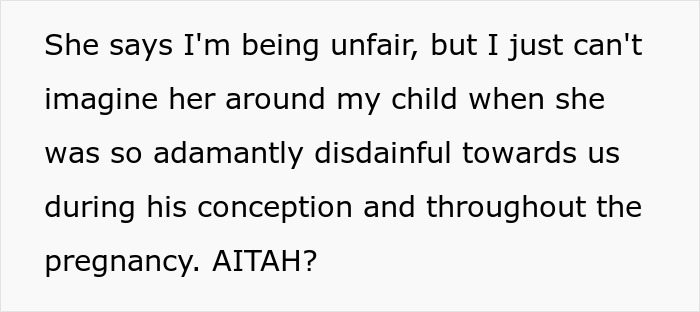 Text showing conflict over surrogacy with a woman shaming brother&rsquo;s baby plans and being banned from seeing his son.