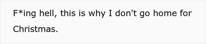 Text saying frustration about not going home for Christmas, relating to pediatrician refusing to play nanny on family trip.