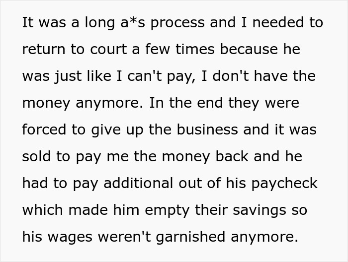 Woman takes dad to court over stolen inheritance, leaving him broke after lengthy legal battle to recover $100K.