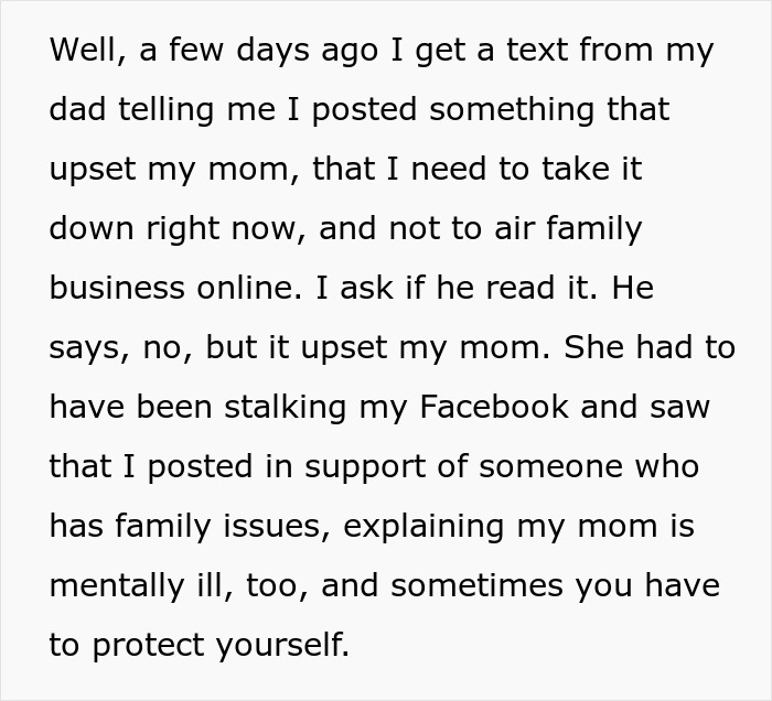 Text message about mom upset over a social media post and seeking advice on dealing with CPS threats. Text message about mom upset over a social media post and seeking advice on dealing with CPS threats.