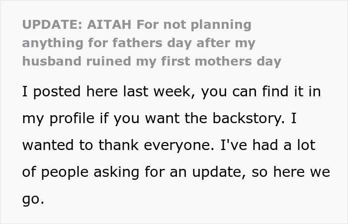 Text update post about a man skipping his wife&rsquo;s first Mothers Day to spend time with his mom.