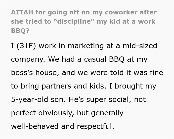Woman Brings Son To Work BBQ, Coworker Snaps: "Had To Set Boundaries"