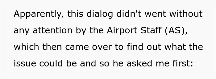 Text excerpt showing a conversation involving an entitled mother insisting on paying for an upgrade at the airport.