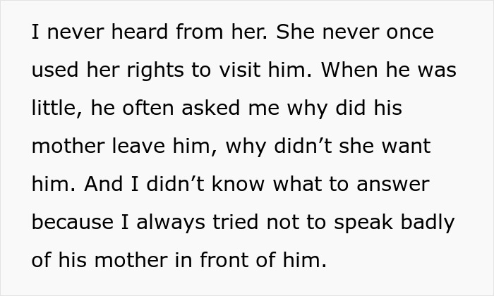 Text excerpt showing a story about an absent grandma trying to reconnect after 25 years and being rejected. Text excerpt showing a story about an absent grandma trying to reconnect after 25 years and being rejected.
