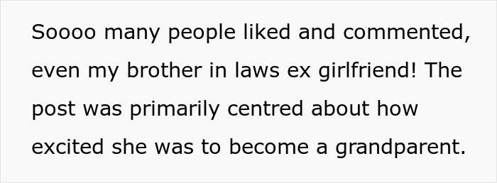 Text excerpt about MIL hijacking a pregnancy announcement for Facebook attention, sparking family conflict.