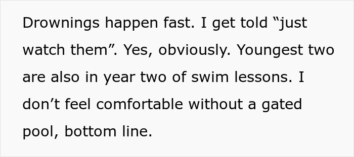 Man ignoring partner&rsquo;s request to install a safety fence around pool to protect kids from drowning risks.