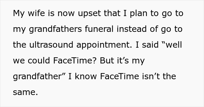 Text about man choosing funeral over seeing pregnant wife&rsquo;s first ultrasound, prioritizing death over life conflict.