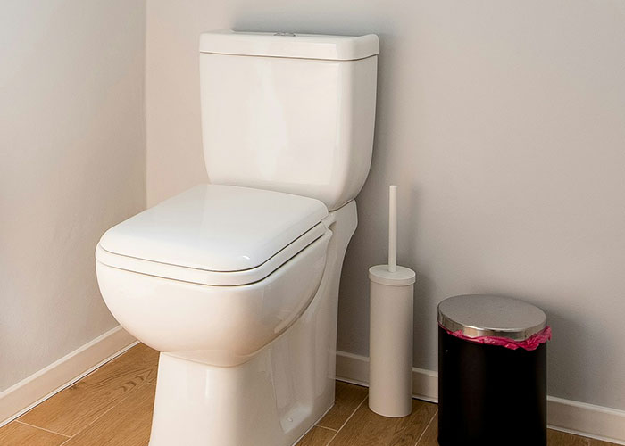 Toilet in a clean bathroom setup, illustrating one of the strange things autopsy doctors have discovered on the job.