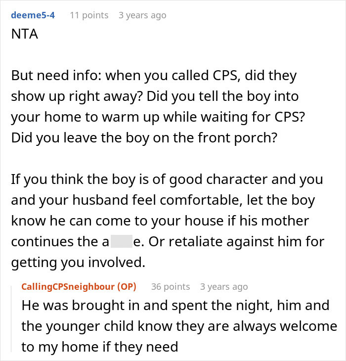 Screenshot of a discussion about CPS involvement after a mom throws her kid out on a cold Christmas night. Screenshot of a discussion about CPS involvement after a mom throws her kid out on a cold Christmas night.