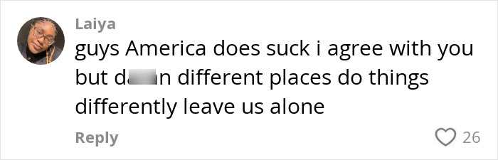 Screenshot of a social media comment discussing Americans and the European views on primitive way of eating with cutlery.