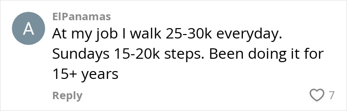 Comment by user ElPanamas sharing daily walking routine of 25-30k steps, mentioning Japanese walking trend benefits. Comment by user ElPanamas sharing daily walking routine of 25-30k steps, mentioning Japanese walking trend benefits.