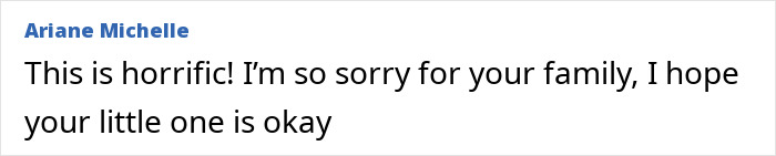 Comment expressing sympathy for family after 5-month-old baby rushed to hospital due to fire extinguisher prank by teens.