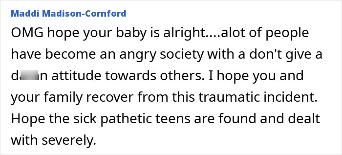 Comment expressing concern for 5-month-old baby rushed to hospital after fire extinguisher prank by teens goes wrong.