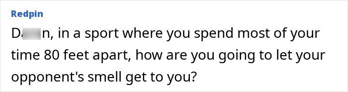 Screenshot of a forum post discussing a tennis star reacting to an opponent commenting on her odor mid-match.