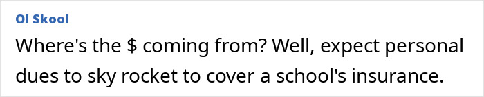 Text from OI Skool about rising personal dues to cover school insurance amid Jiu-Jitsu trainer's tragic freak accident response.