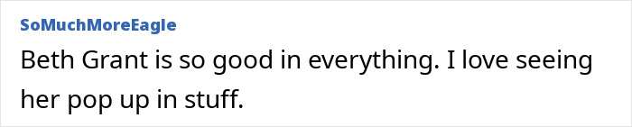 Screenshot of a comment praising Beth Grant, a beloved &rsquo;90s star and Tom Cruise&rsquo;s Rain Man co-star.