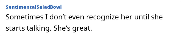 Comment text reading sometimes I don&rsquo;t even recognize her until she starts talking she&rsquo;s great about beloved 90s star and Tom Cruise&rsquo;s Rain Man co-star.