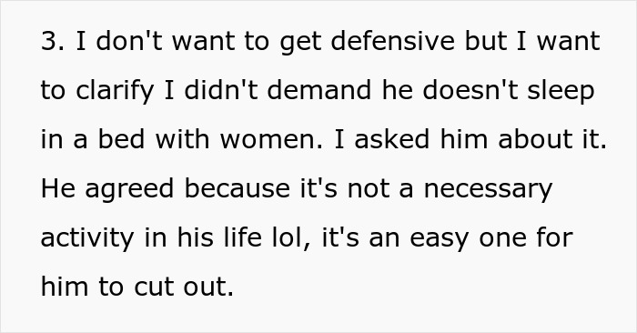 Text discussing a woman upset that her friend&rsquo;s girlfriend won&rsquo;t let them sleep in the same bed.