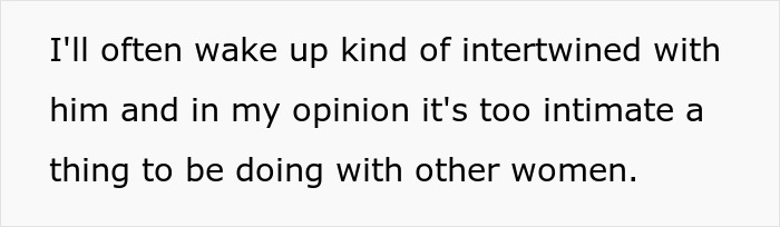 Text image showing a woman upset that her friend&rsquo;s girlfriend won&rsquo;t let them sleep in the same bed.