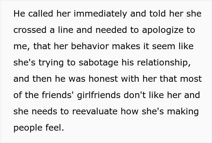 Text excerpt about a woman upset as friend&rsquo;s girlfriend won&rsquo;t let them sleep in the same bed causing tension.