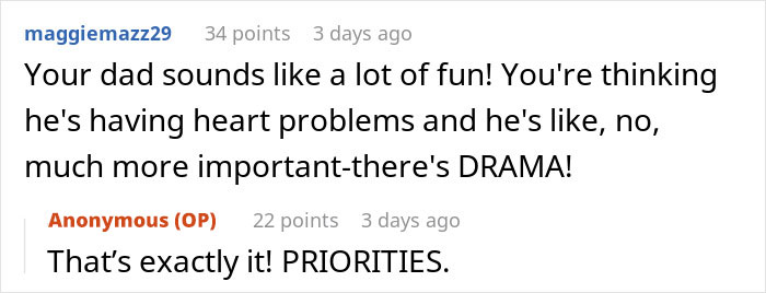 Screenshot of an online comment discussing a man witnessing drama involving a bride's dad at a wedding.